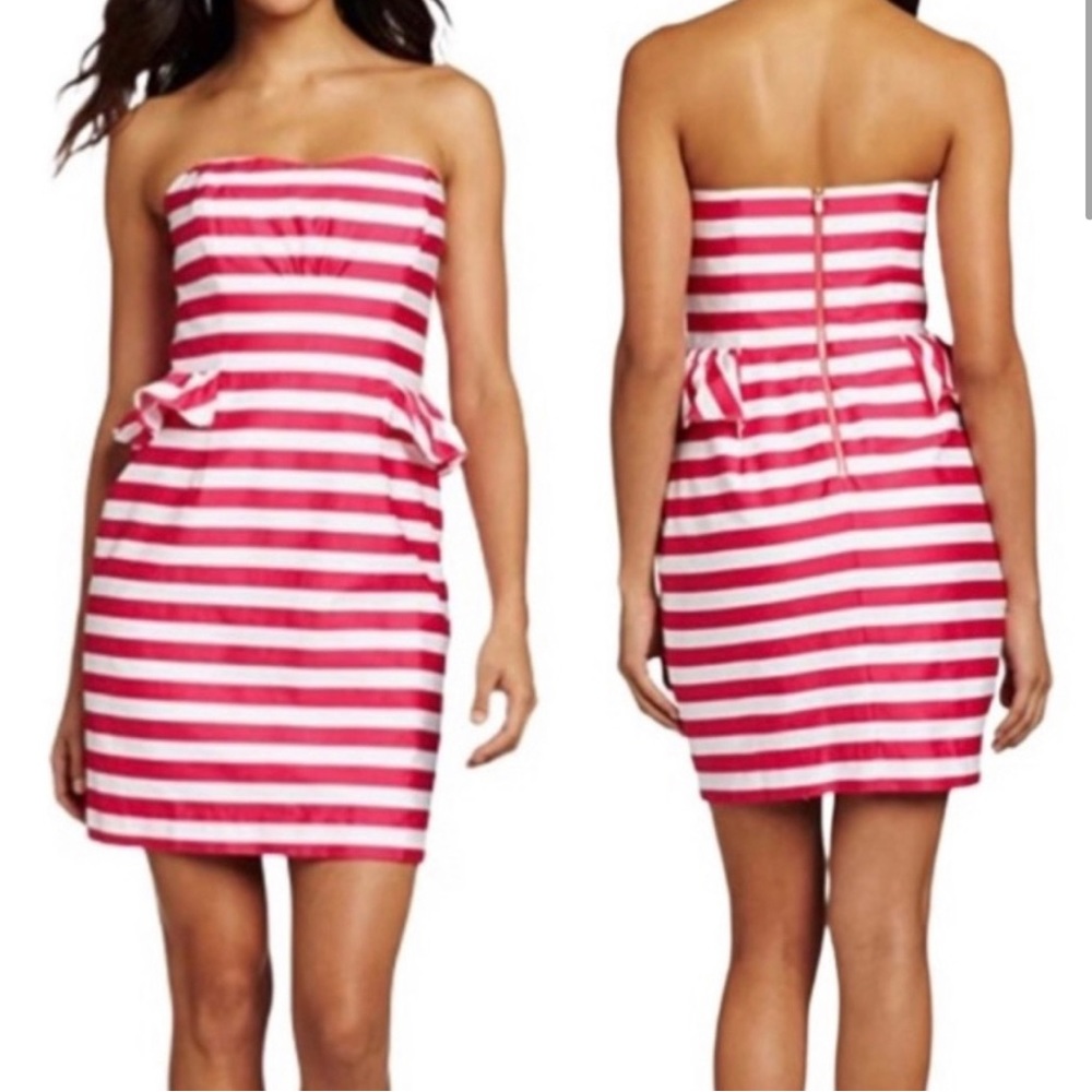 Strapless lily pulitzer pink and white striped mini dress